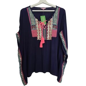NWT Lilly Pulitzer Lucinda Caftan Sequin Navy Blue Neon Pink